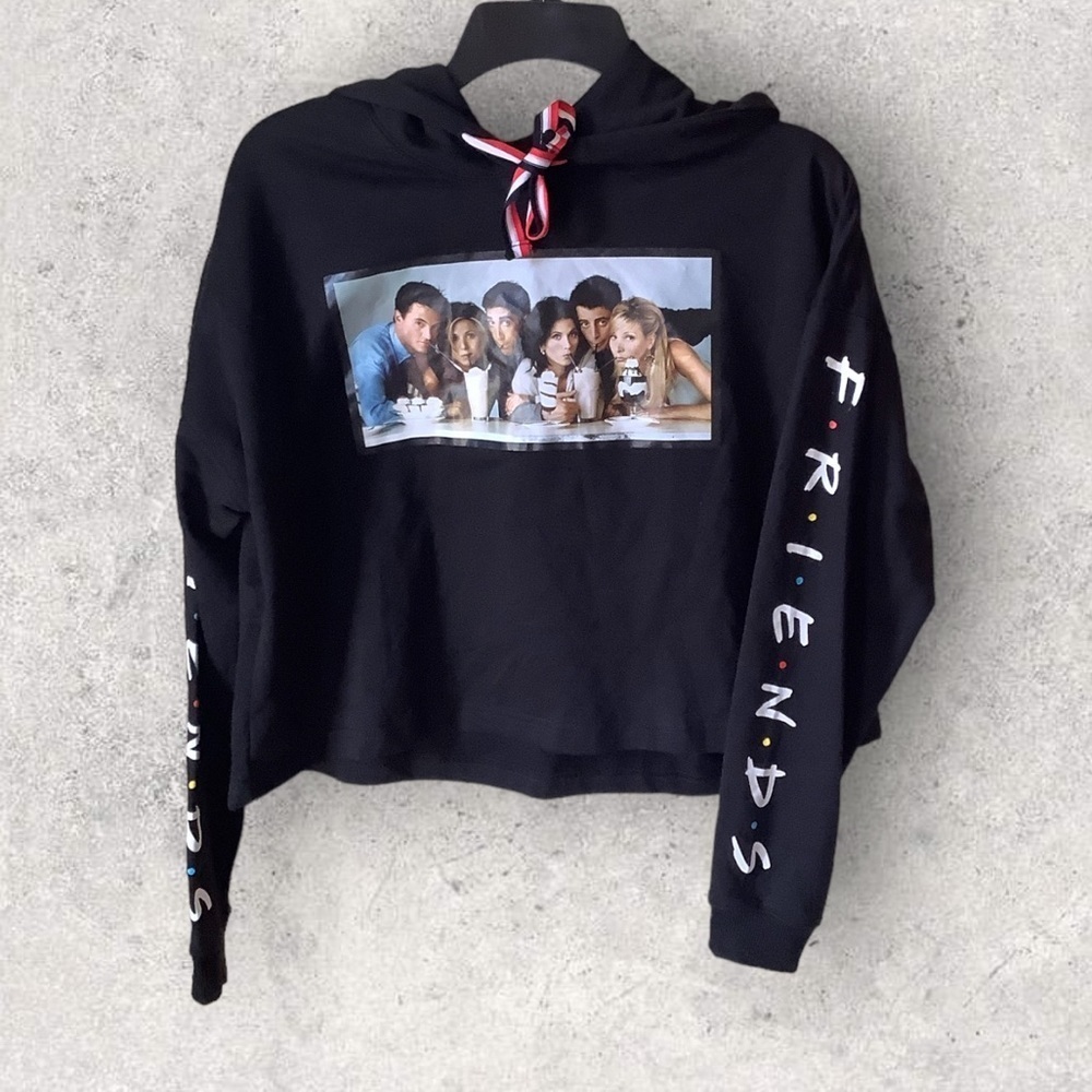 Vintage Friends Black Cropped Hoodie Shirt - Picture 2 of 7